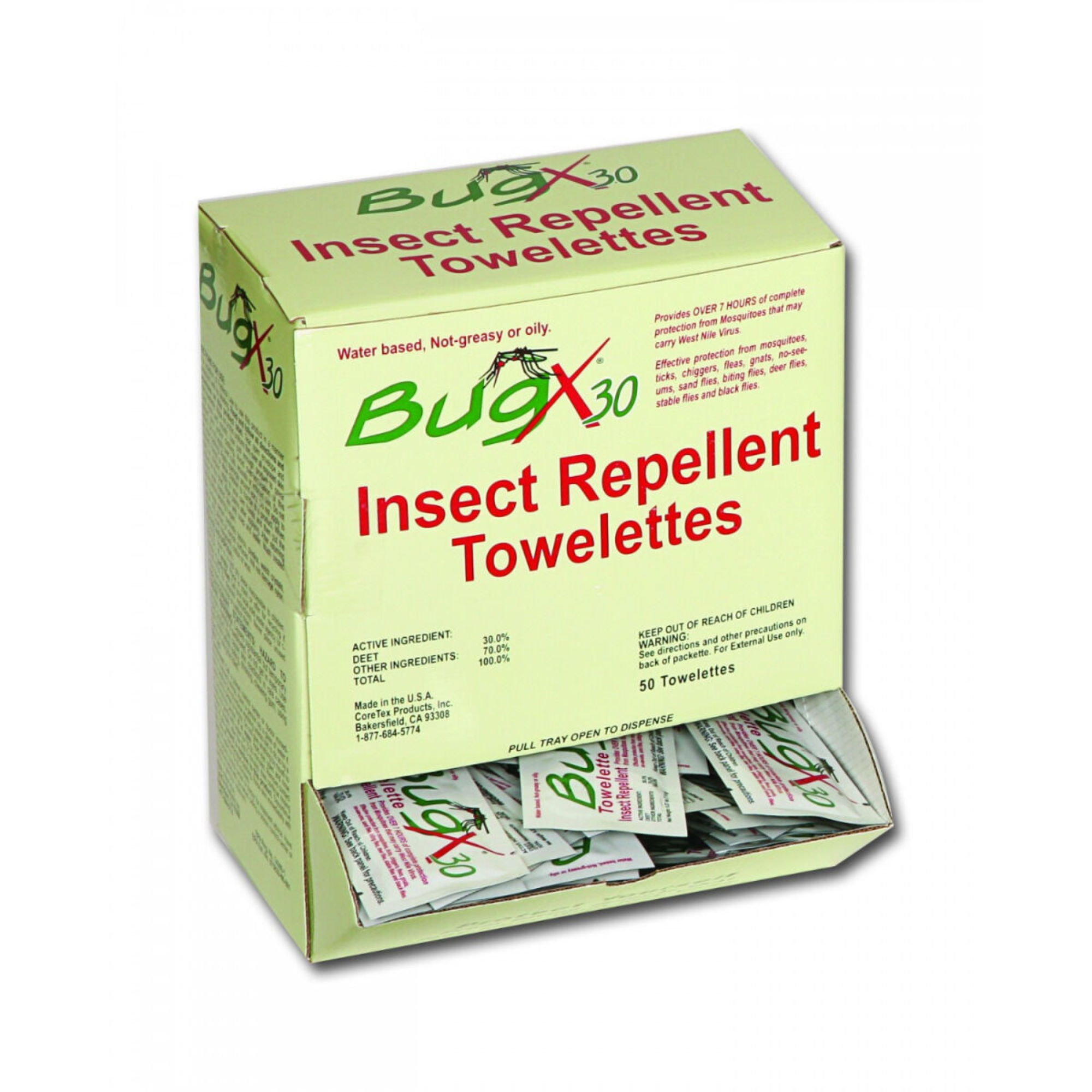 BUGX30 Insect Repellent Wipes (30% DEET, 50-Pack) from GME Supply